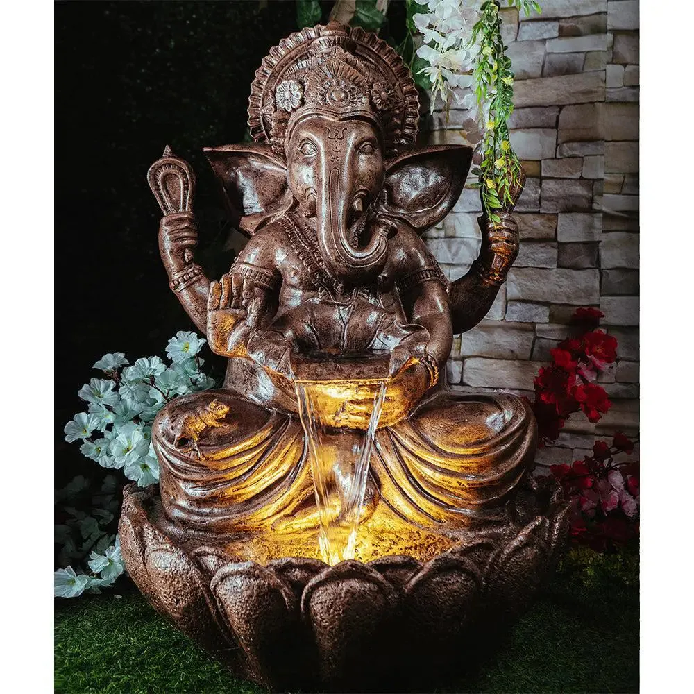 Divine Copper Lotus Lord Ganesha Indoor Water Fountain