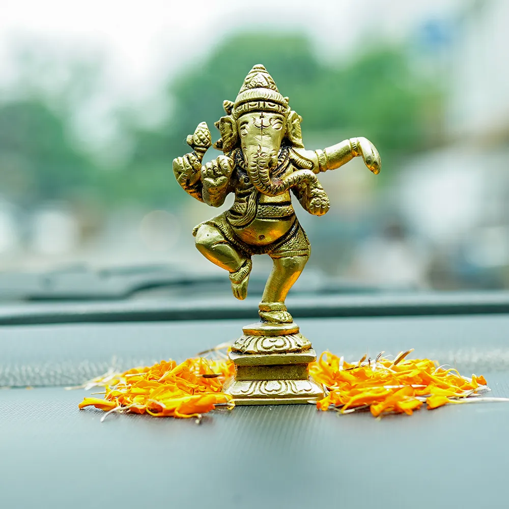 Divine Lord Ganesha Brass Finish Handmade Idol Set Of 1