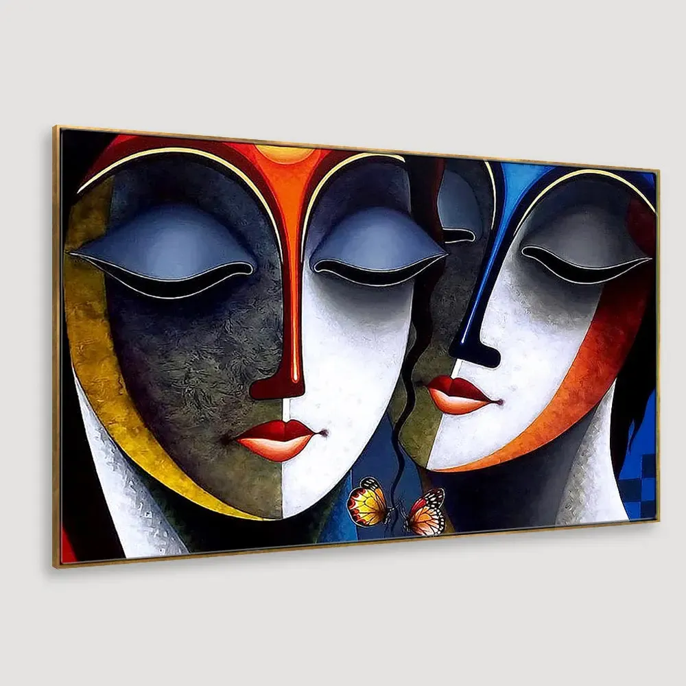 Divine Radha Krishna Romantic Canvas  Wall Painting With Wood Frame