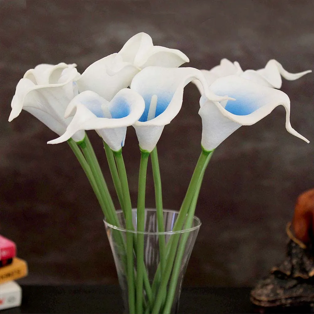 Dreamy Blue Artificial Calla Lily Flowers Sticks Set Of 10