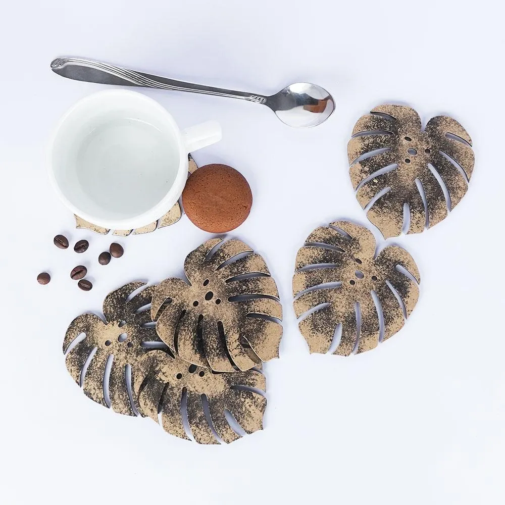 Dried Leaves Wooden Coasters Set Of 6