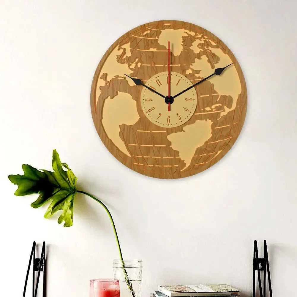 Earth Design Dual Layer Wooden Wall Clock