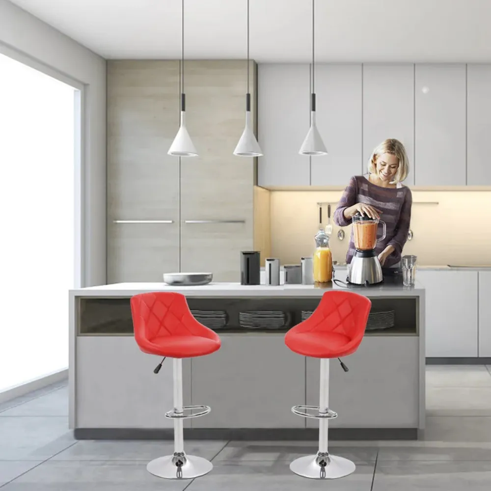 Easy Back Rest Coral Red Comfy Leatherette Bar Stool Long Chair