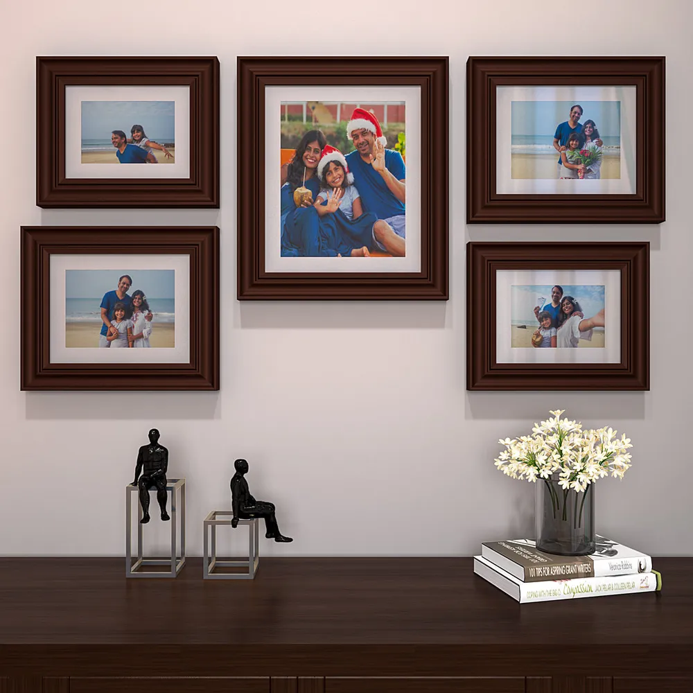 Easy Swappable Photo Frames For Personalized Pictures In Brown Color- Set of 5