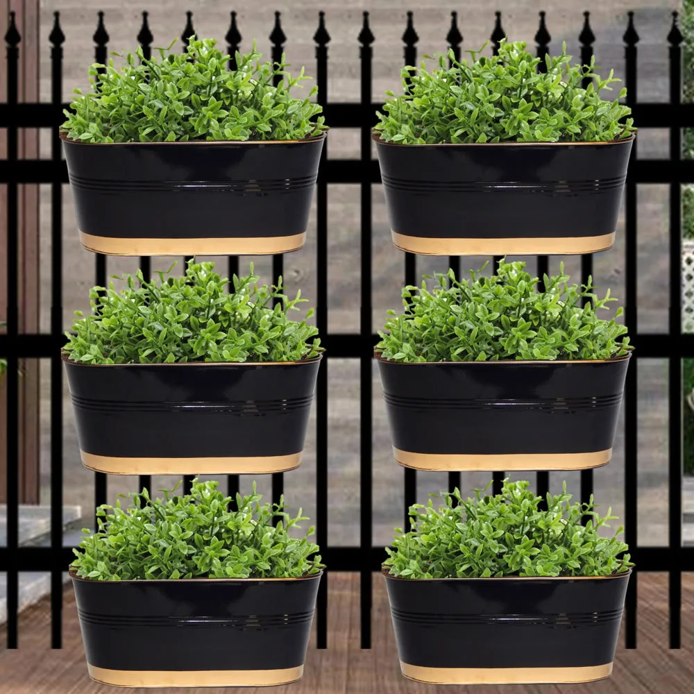 Ecofynd 12 inches Balcony Planter with Detachable Handle (Black)- Set Of 6