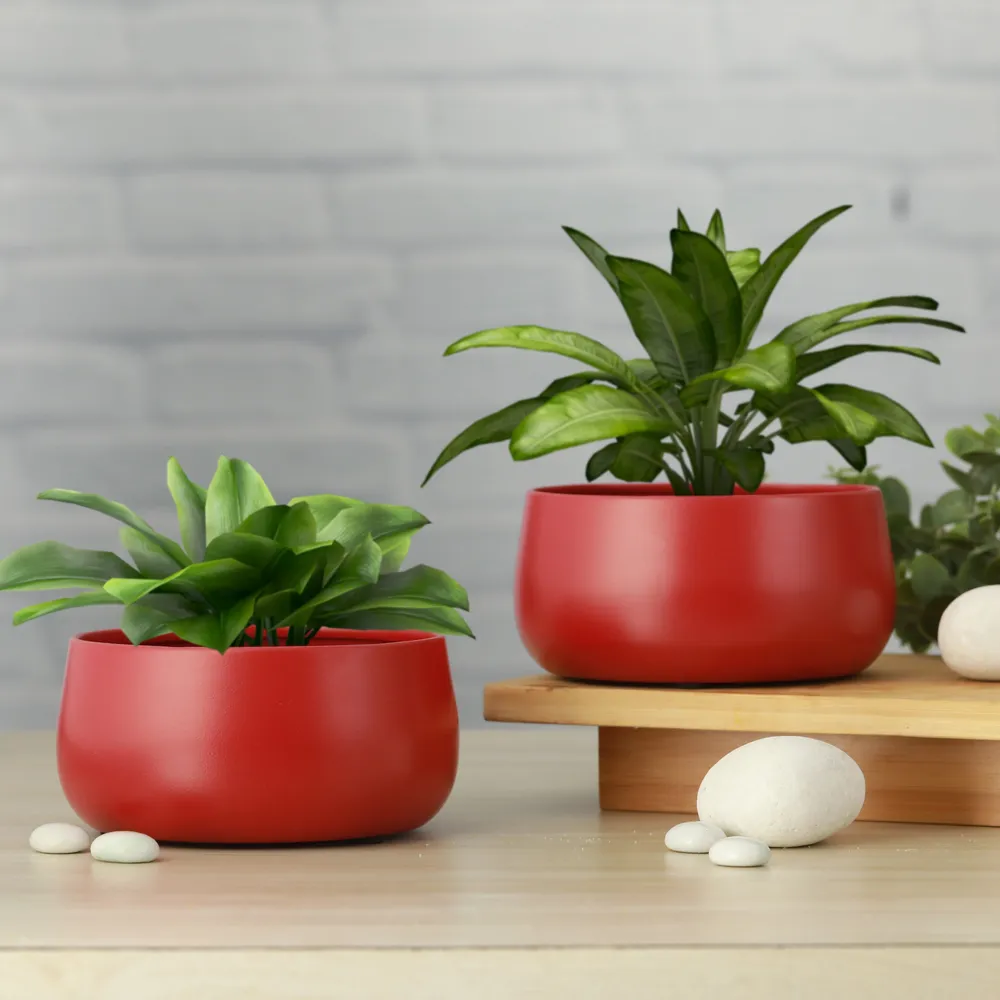 Elegant Red Handi Resilient Metal Plant Pots Set Of 2