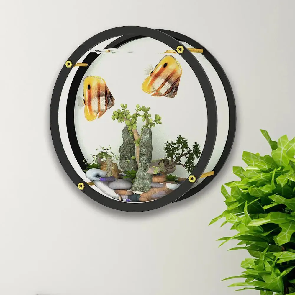 Elegant Round Transparent Wall Aquarium / Terrarium With Air Pump