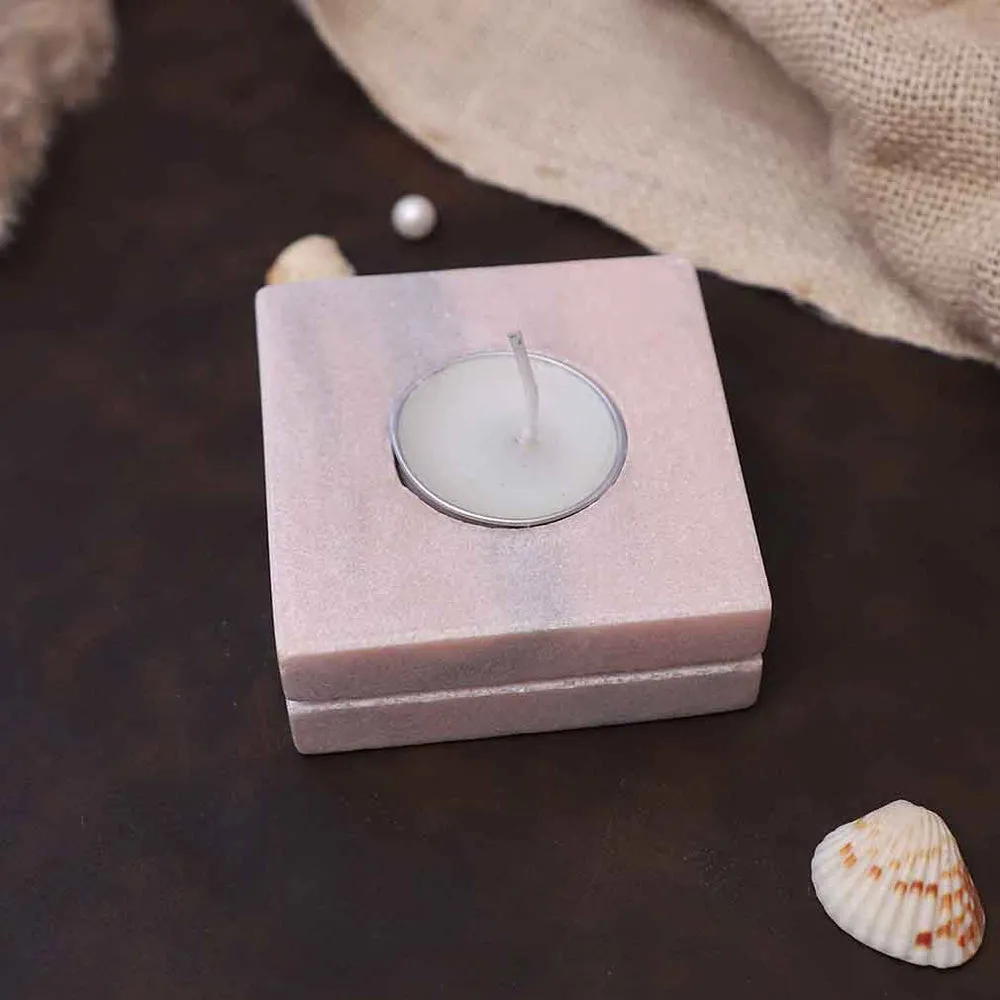 Elegant Square-shaped Pink Marble Tealight Candle Holder