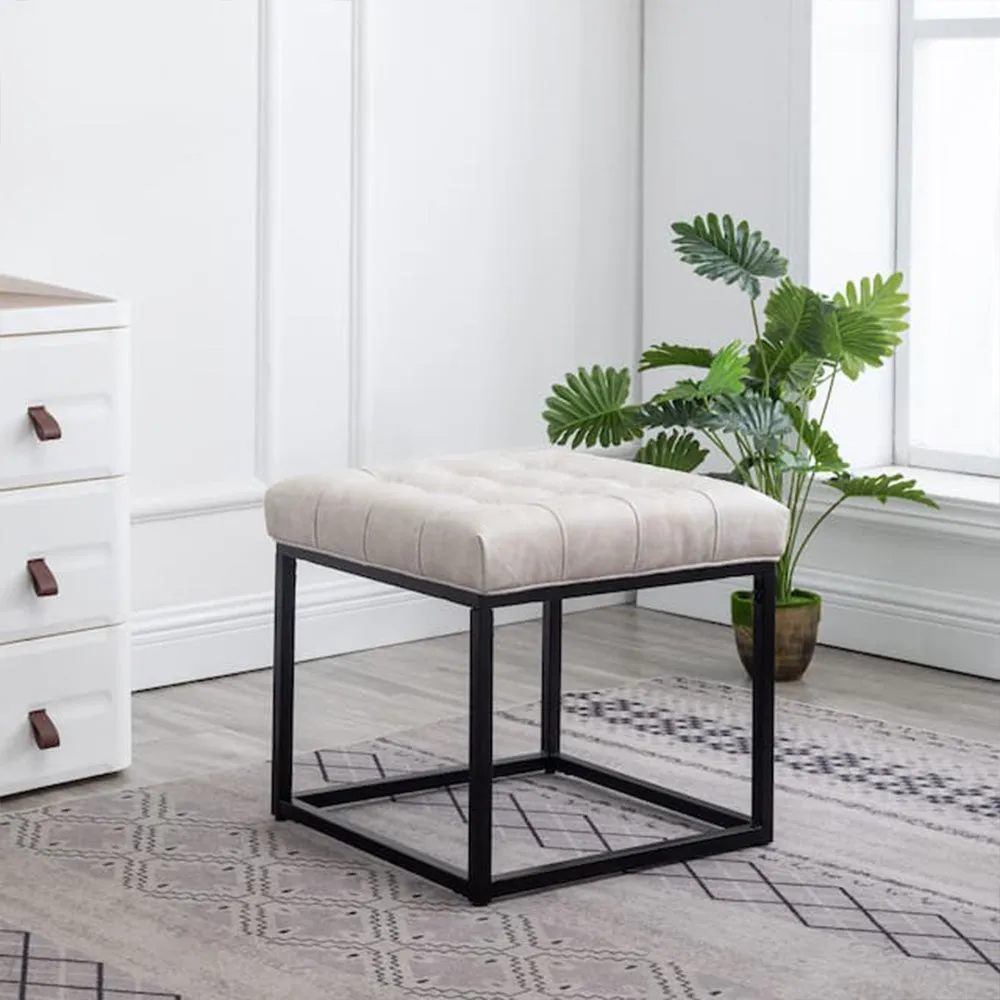 Elite Ivory Leatherette Button-Tufted Side Table/ Ottoman