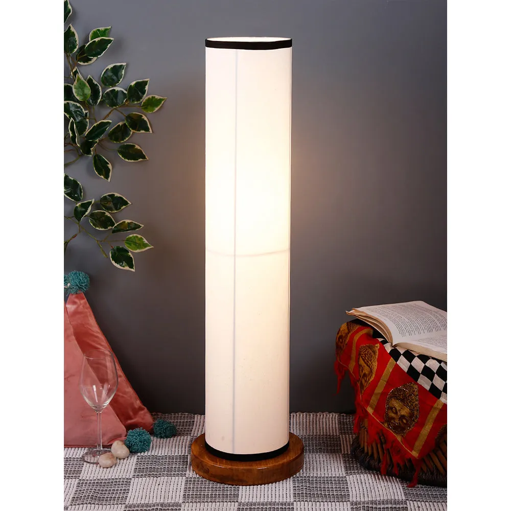 Elite Round Cotton Shade Floor Lamp with Sleek Wood Base