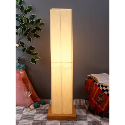 Elite Square Cotton Shade Floor Lamp with Sleek Wood Base