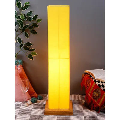 Elite Square Cotton Shade Floor Lamp with Sleek Wood Base