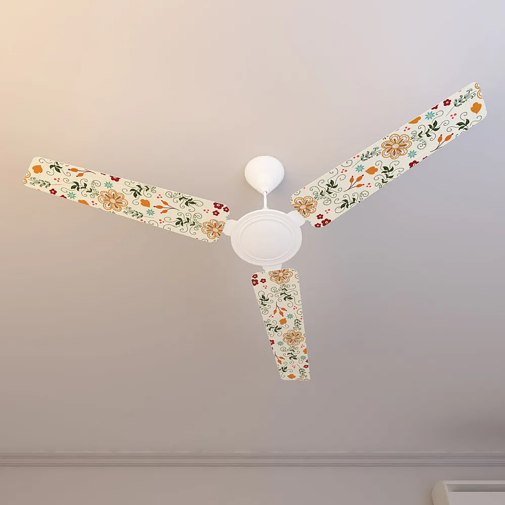 Elitefusion Yellow Floral Doodle Printed Ceiling Fan