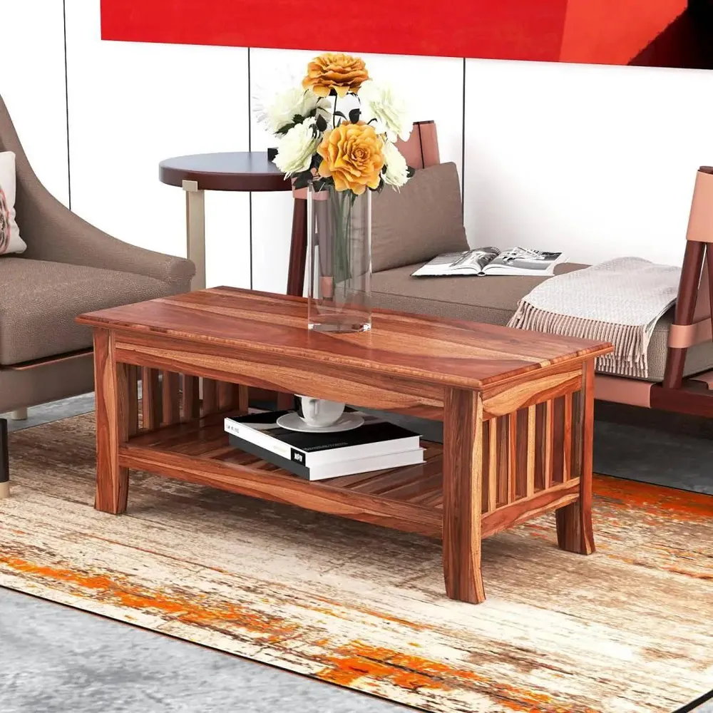 Elongated Custom Built Sheesham Wood Center Table