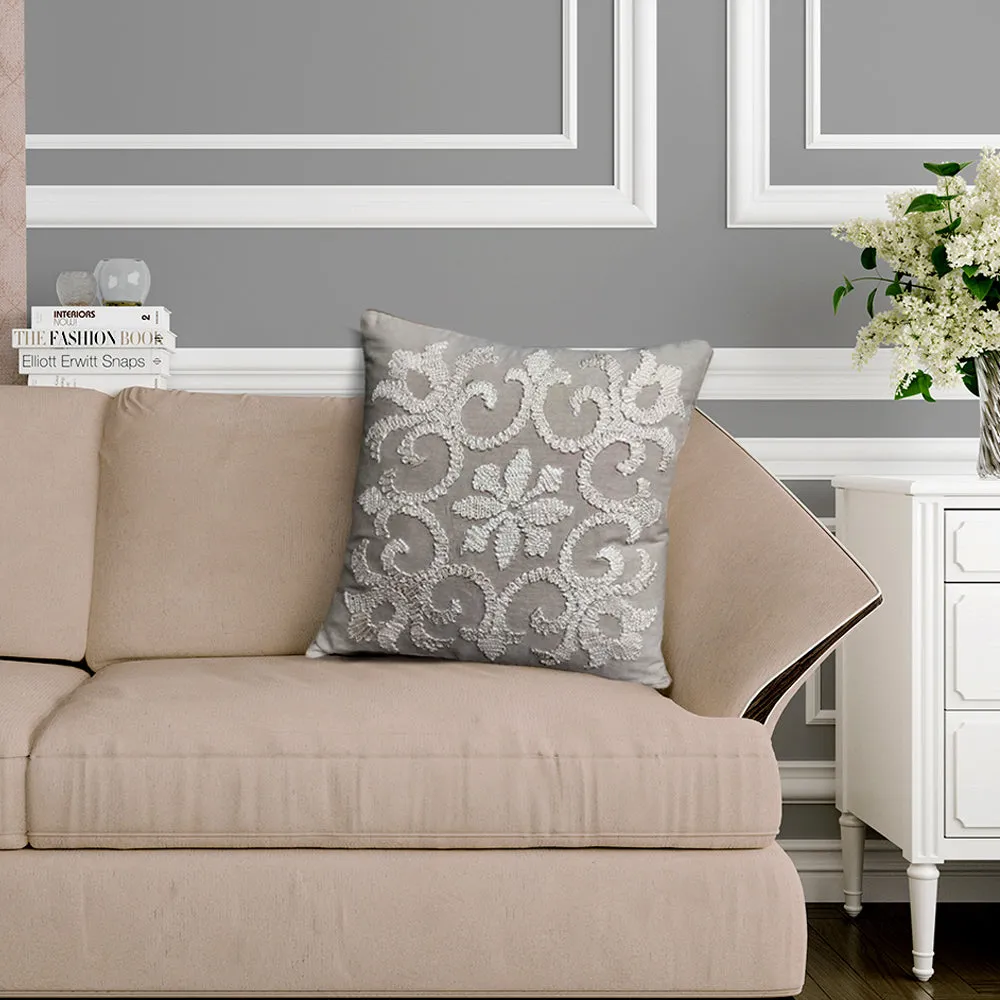 Embroided Beige Cotton Decorative Cushion Cover