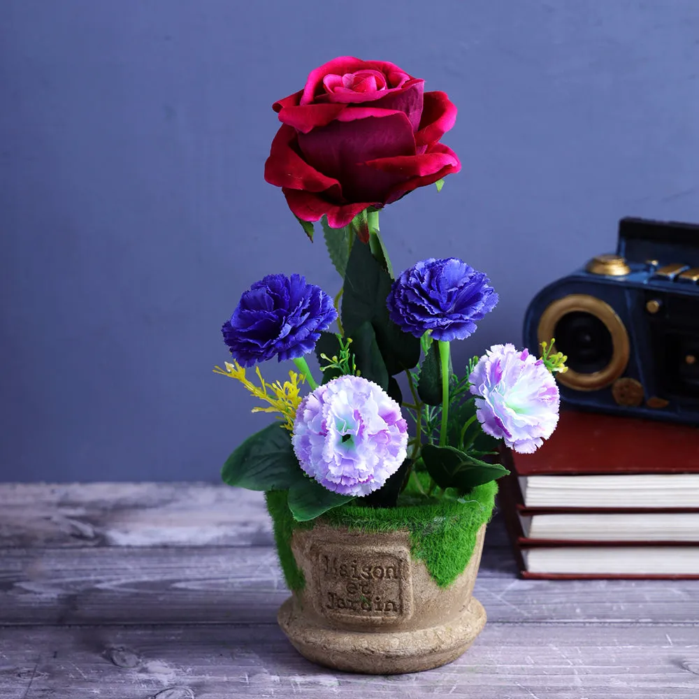 Encarved Resin Decorative Flower Pot With Multicolor Flower