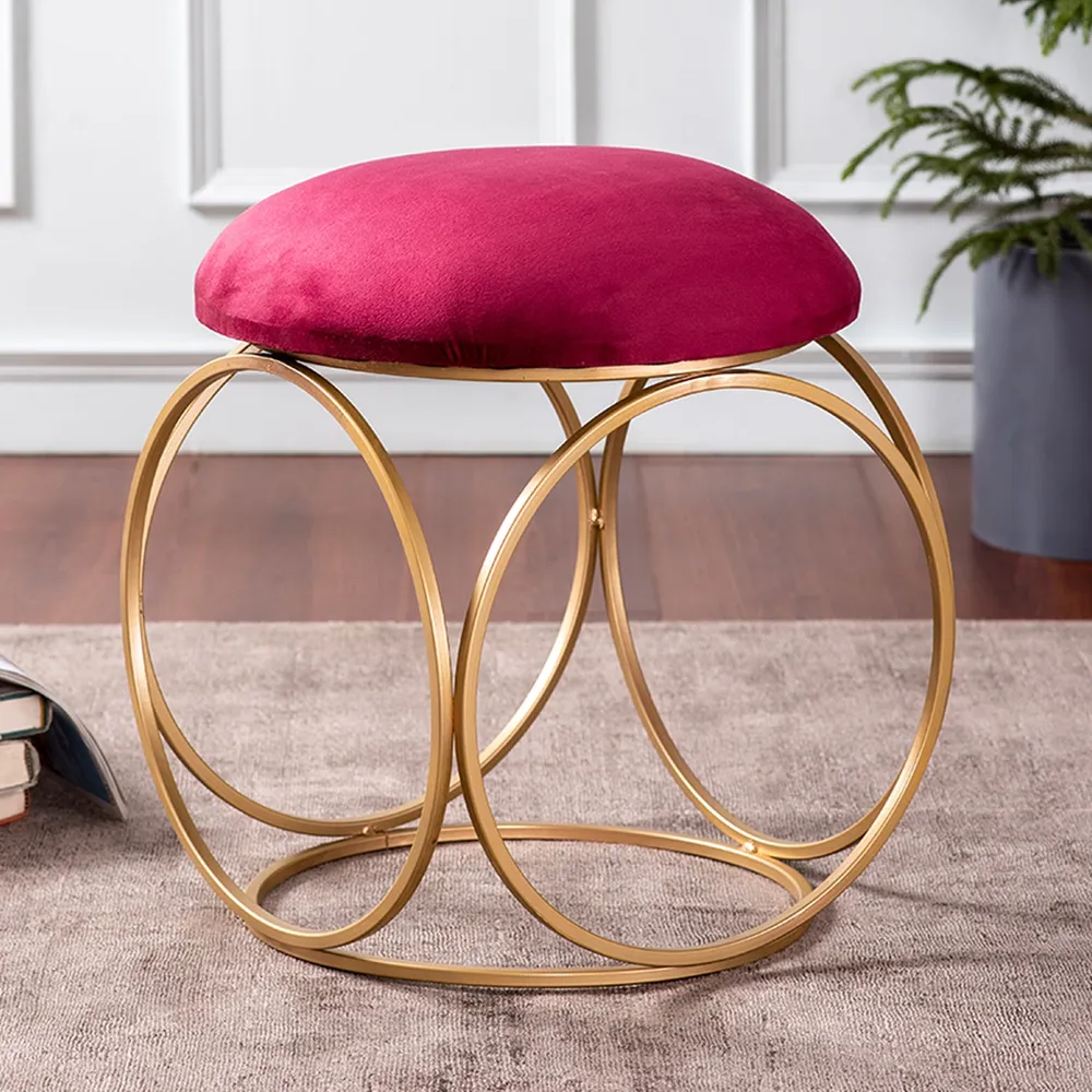 Enchanting Maroon Solid Velvet Metal Ottoman Stool
