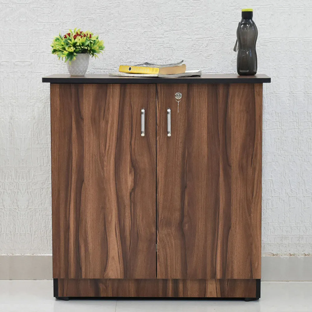 Engineered Wood Walnut Brown Two Compartment Multipurpose Cabinet/Shoe Cabinet