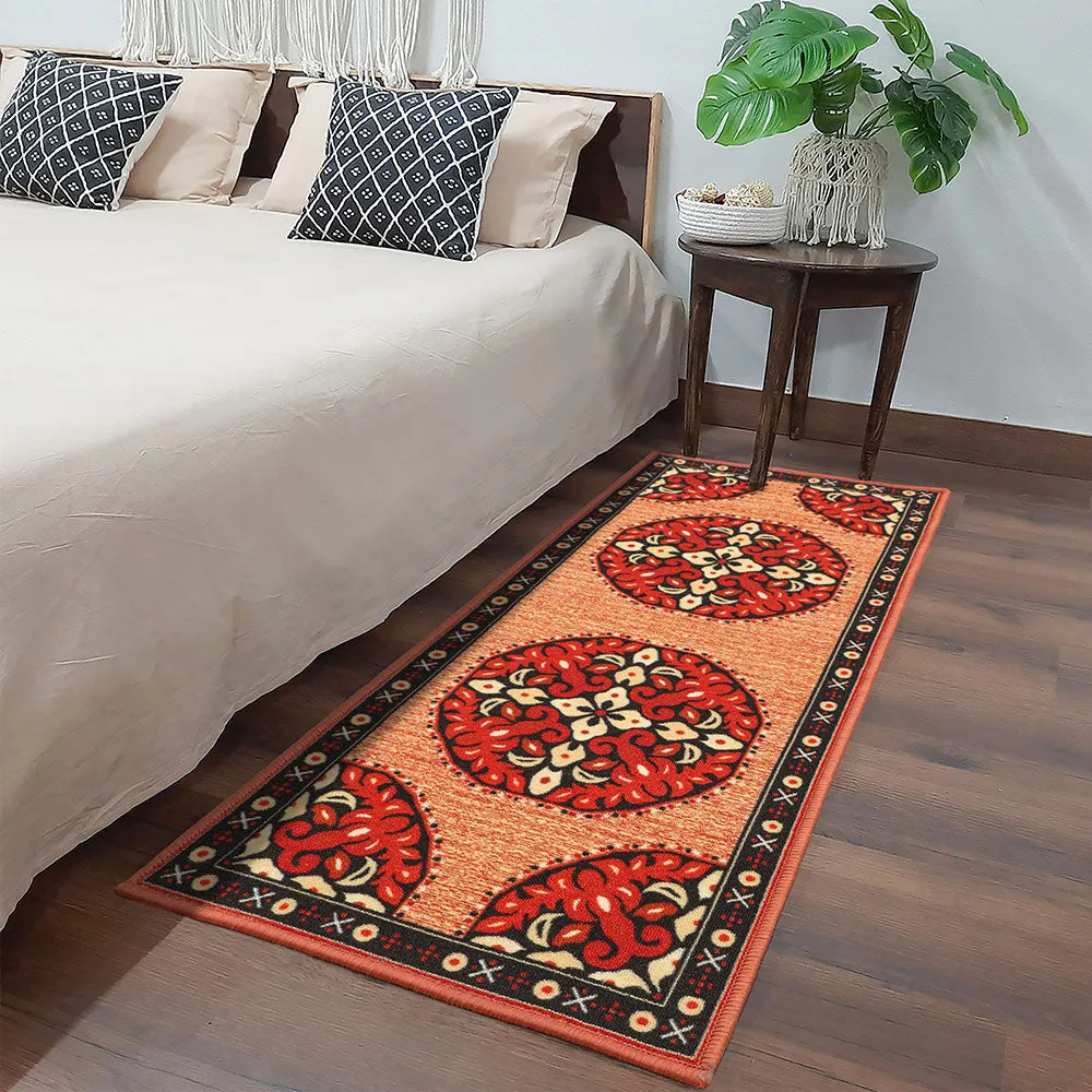 Ethnic Designer Shades Of Orange Polyviscose Bedside Runner