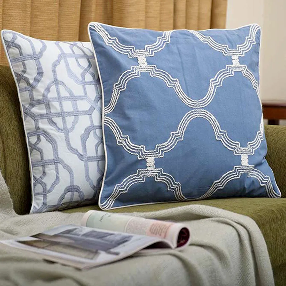 Ethnic Motif Embroided Green & Blue Cushion Cover Set Of 2