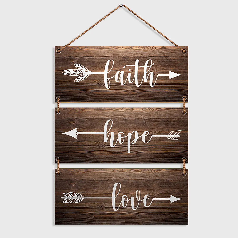 "Faith, Hope & Love" Quote Wooden Sign