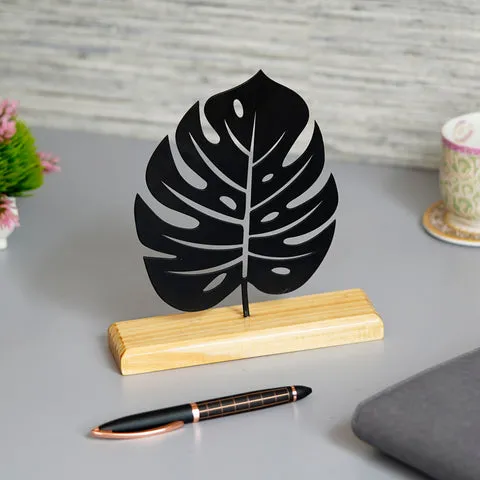 Fillable Monstera Leaf Craved Metal Table Accent