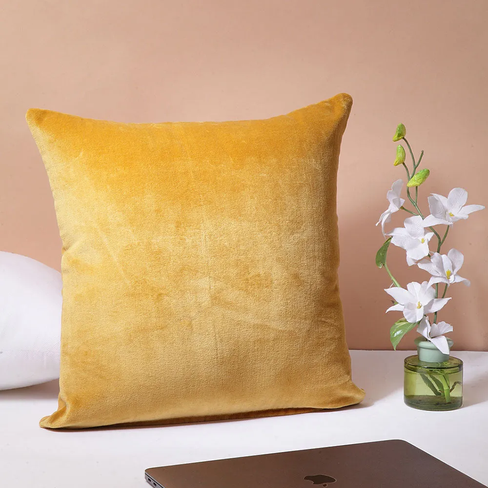 Fine Textured Bright Yellow Plush 100% Cotton Cushion Cover Pack of 1