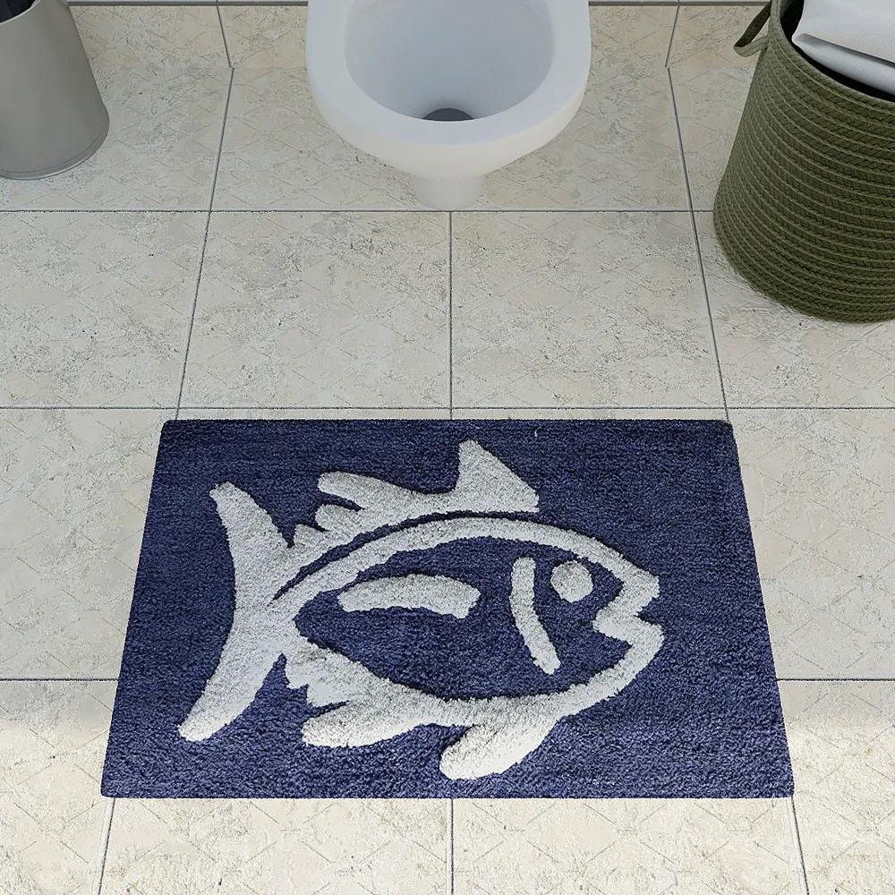 Fish Animated High Absorbent Blue Kids Bathmat
