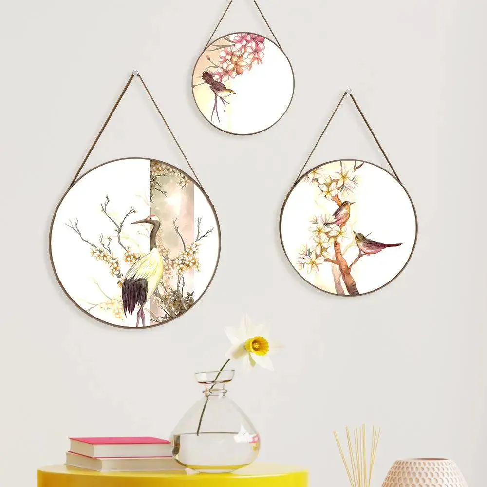 Floral Birds Round Framed Wall Art Set of 3