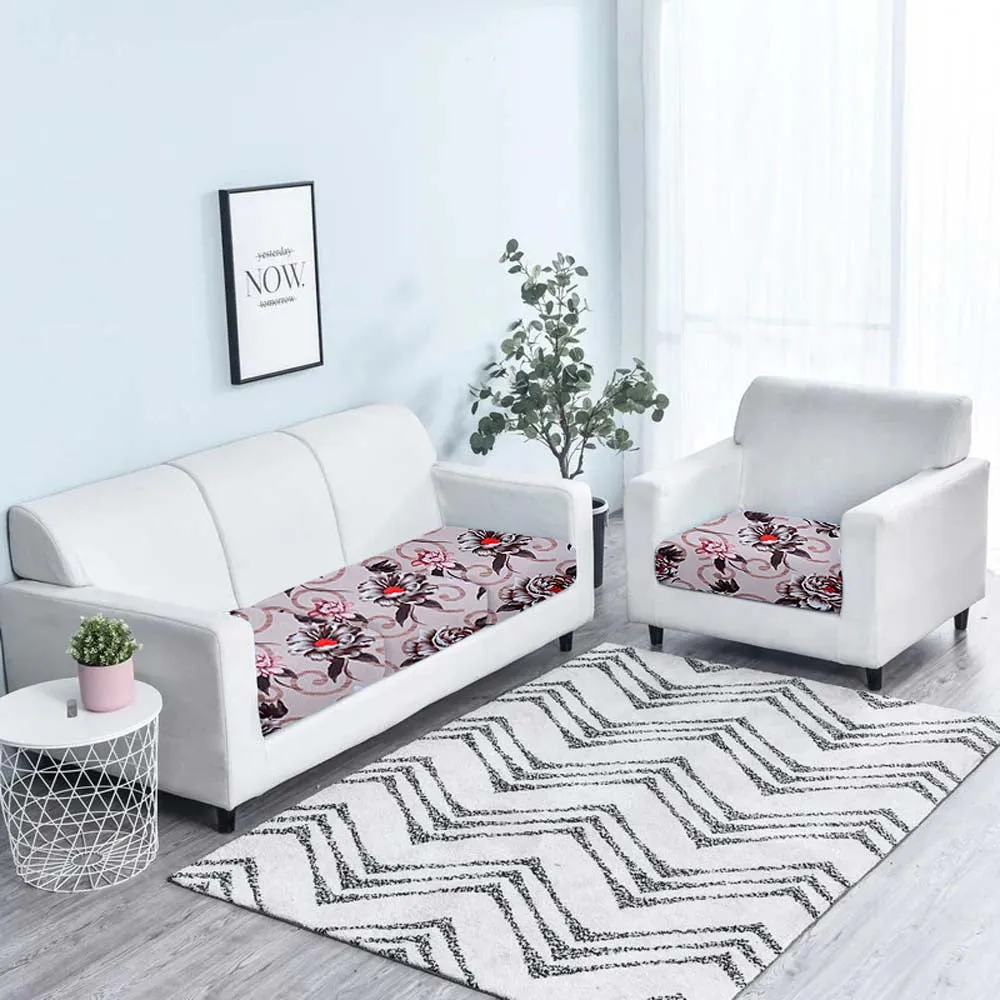Floral Designer Beige Strechable Sofa Seat Cover Set of 2/4/6/8