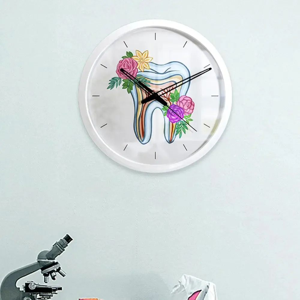 Floral Healthy Tooth Dentist Office Wall Clock Black