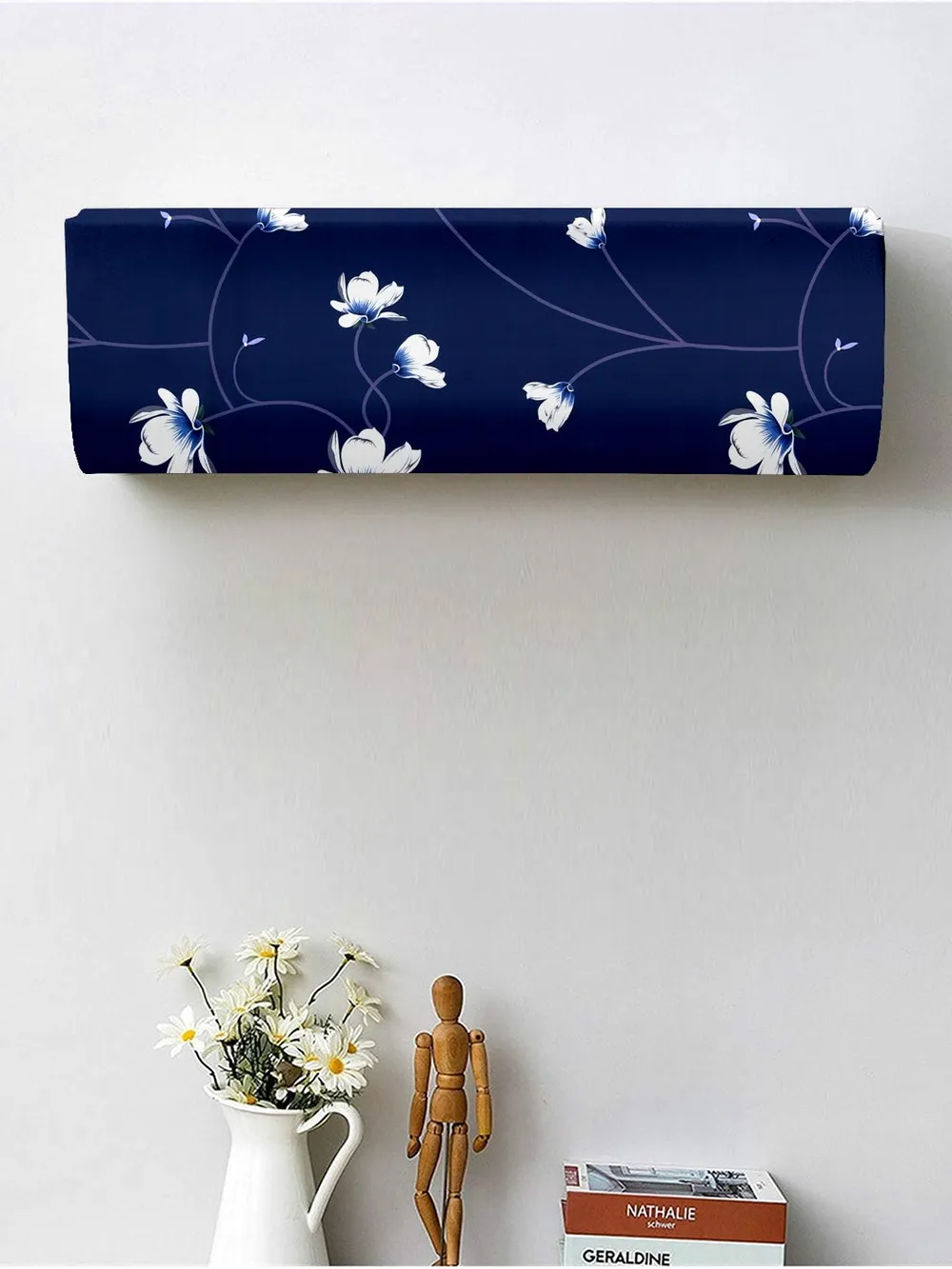 Floral Printed Blue Split Ac Cover