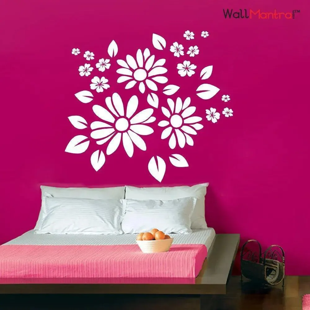 Flower Self Adhesive Vinyl Wall Sticker White