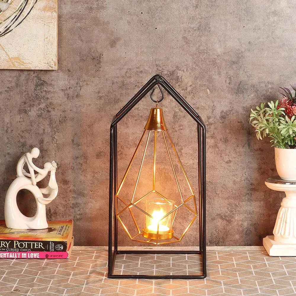 Flower-shaped Diamond Pendulam Tealight Holder with Glass