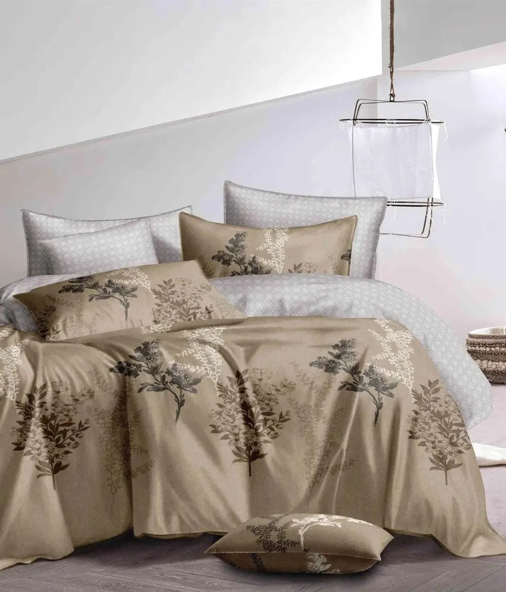 Flowers Branches Pattern Design Printed Modern Double Bed Premium Bedsheet With Pillow Covers