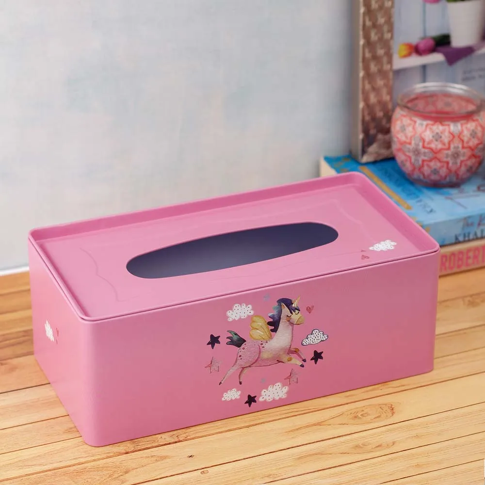 Flying Flamingo Printed Metal Rectangular Tissue Box