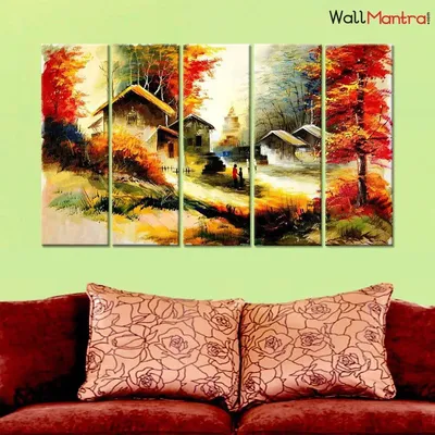 Forest House Scenery Canvas Painting Framed on Wood