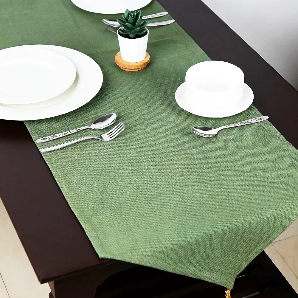 Fresh Olive Jute Canvas Table Runner
