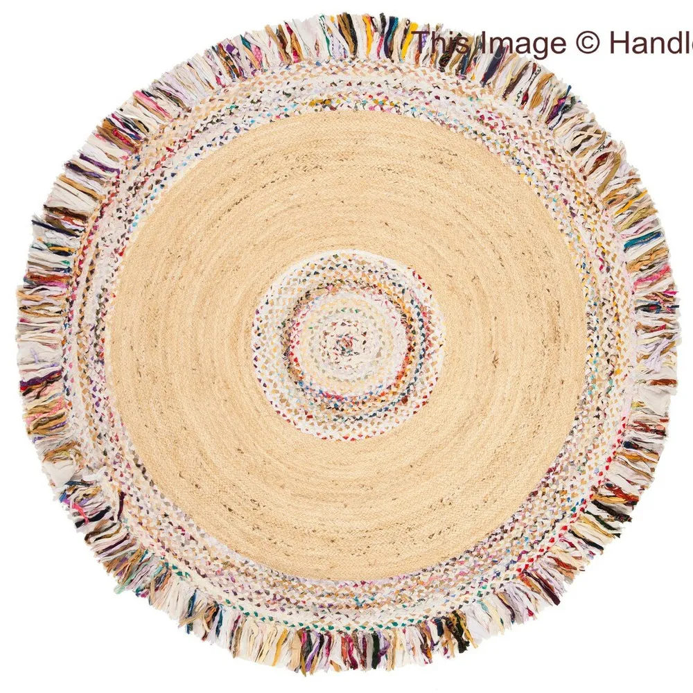 Fringed Round Designer Handwoven Jute Rug