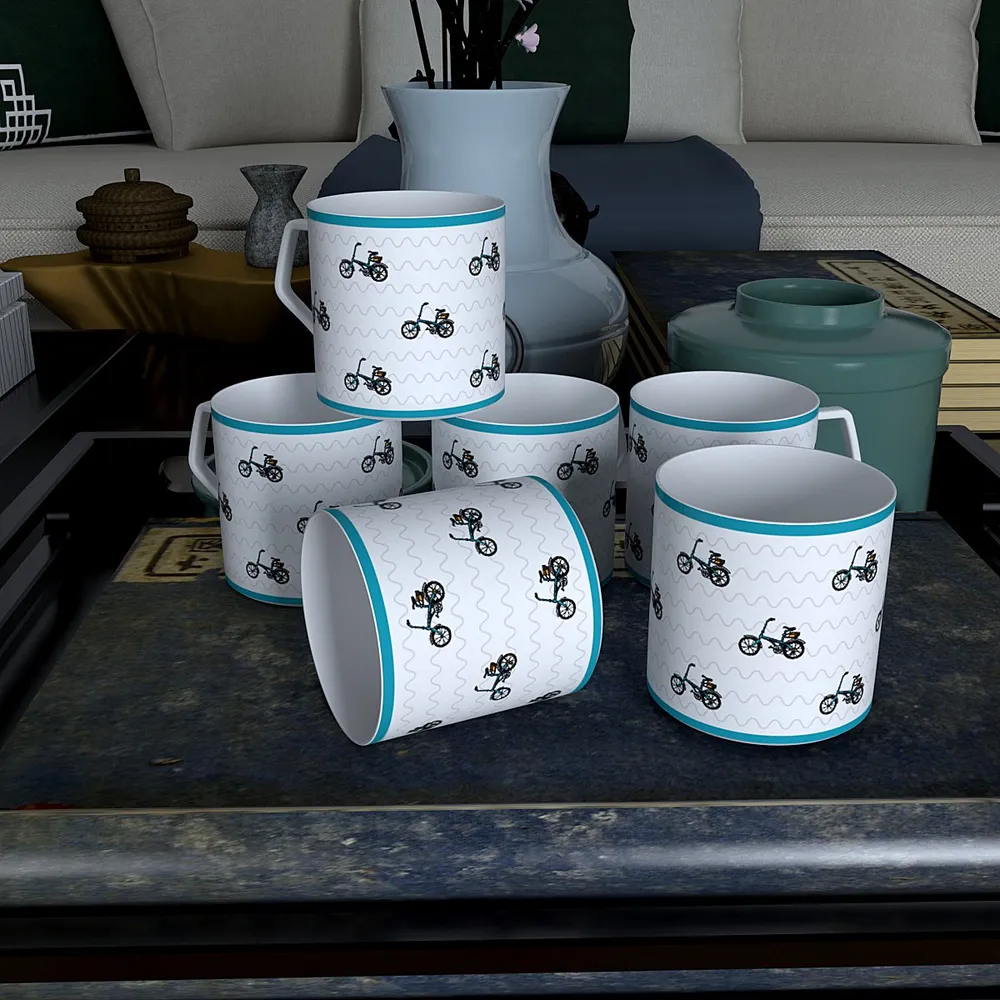 Funky Bicycle Designer Tea Cups (Set of 6)
