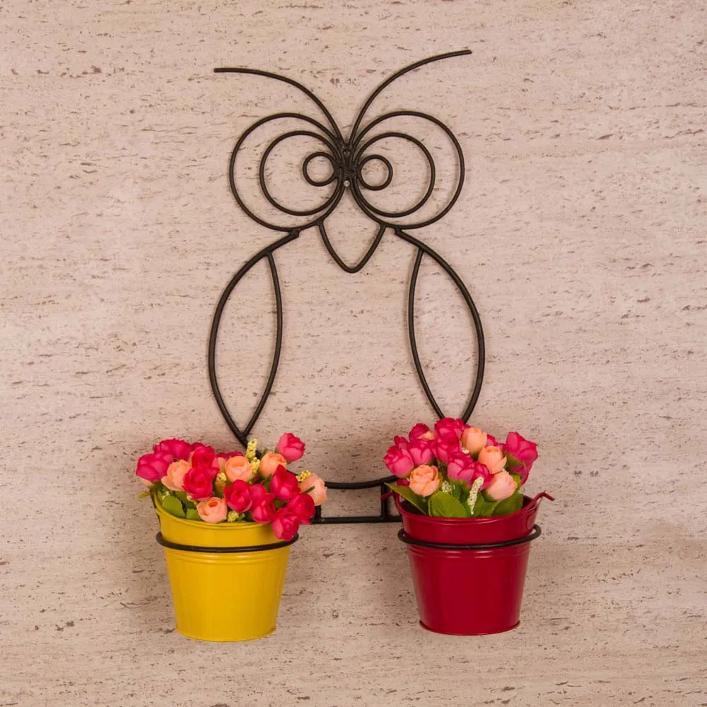 Funky Owl Designed Red & Yellow Planters
