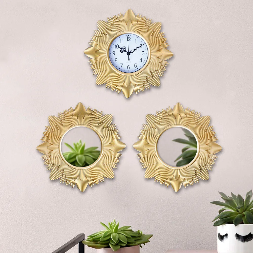 Fusion Designer Floral Patterned Mirror Wall Clock Set Of 3