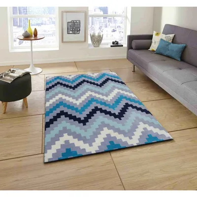 Geometric Patterned Shades Of Blue Designer Area Carpet