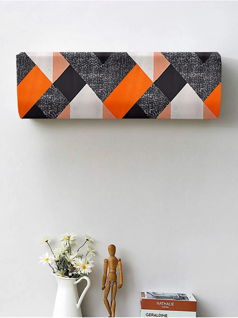 Geometric Printed Orange & Black Split Ac Cover