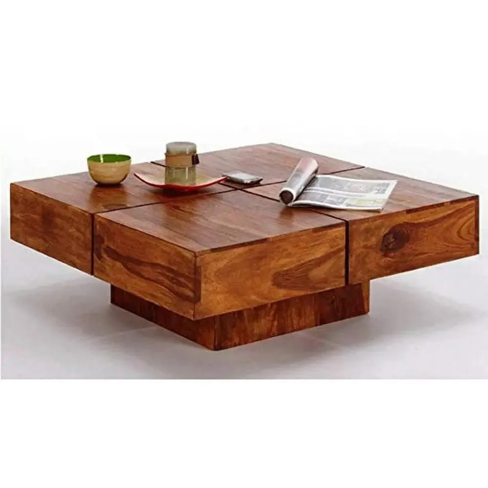 Geometrical Engineered Dice Themed Sheesham Wood Center Table