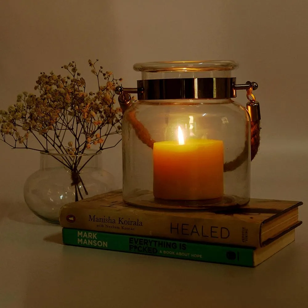 Glass Lantern with Jute Handle