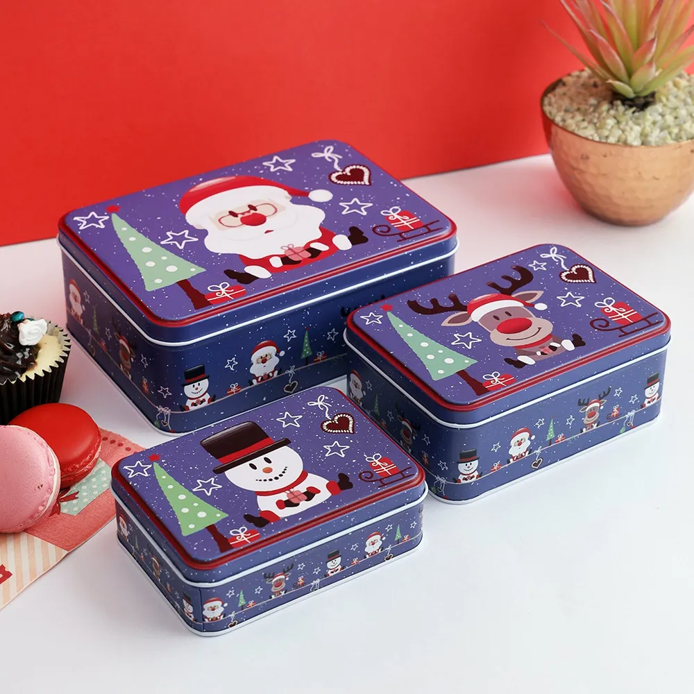 Gleeful Santa Blue Rectangle Box Set Of 3