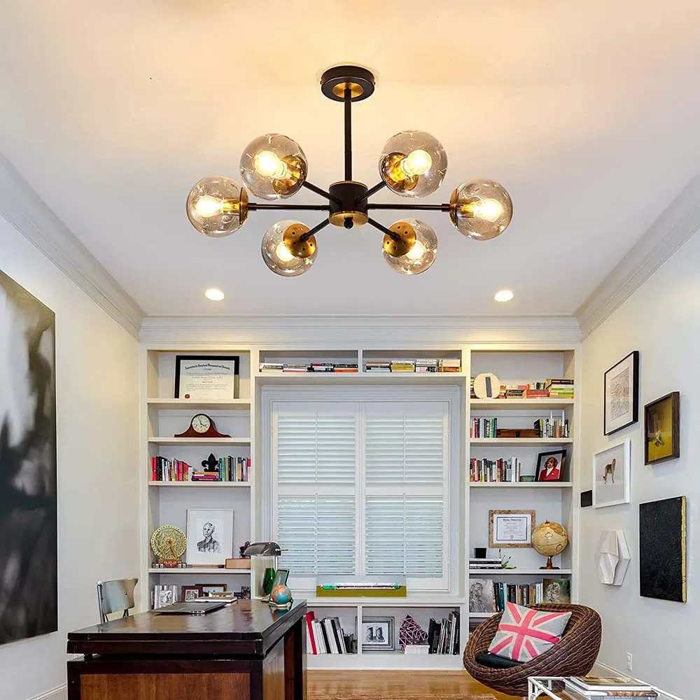 Globe BK & GD Chandlier Semi Flush Mount Ceiling Light Modern