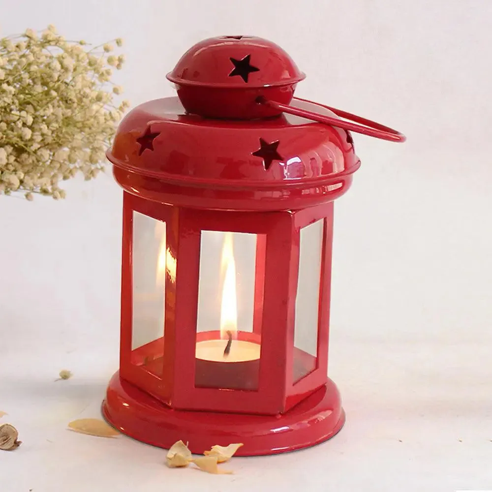 Glorious Red Set Of 4 Lantern Tealight Holder