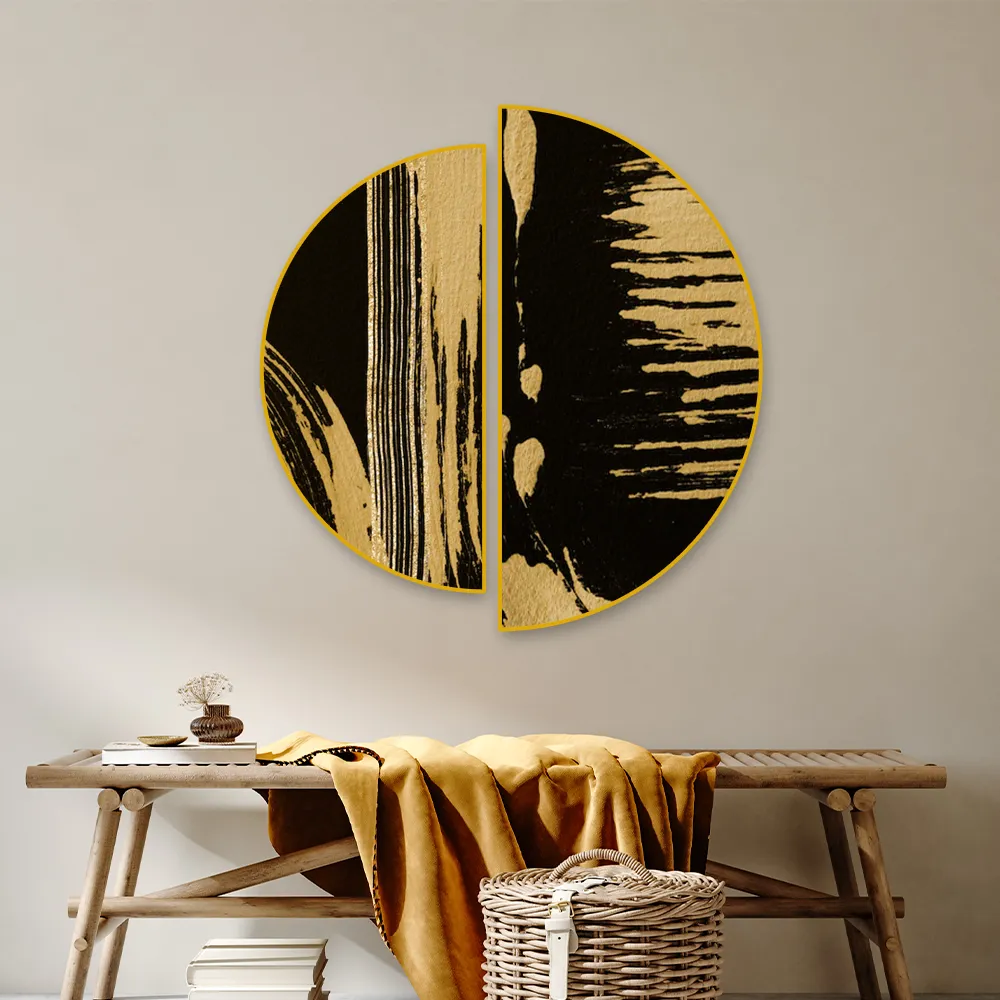 Gold Abstract Drags Semi Circle Frames Set Of 2